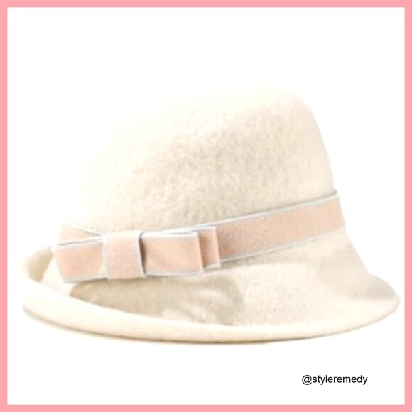 Vintage Felt Cloche Hat Polyester Bucket Cap with Bow